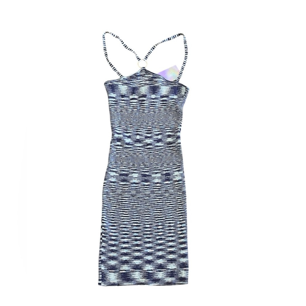 New Say What multi colored summer fitted ribbed knit tank dress size large